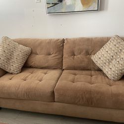  Comfy Suede Beige/ Brown Couch W/ Love Seat