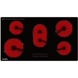 36 Inch Electric Ceramic Cooktop, 5 Burners Radiant Stove Countertop Hardwire Cooker Range Top Black Glass Hot Plate For All Cookwares, No Plug 230V, 