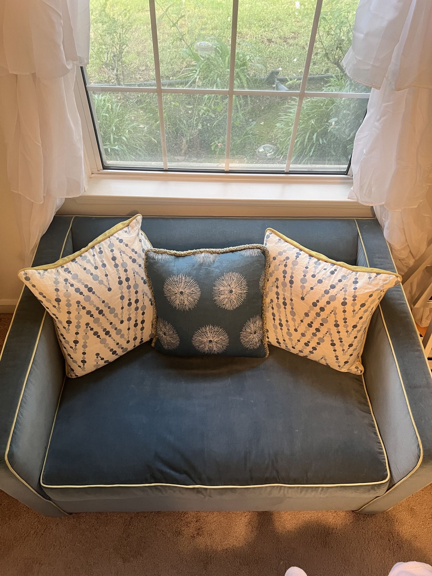 Reduced! Custom Upholstered Velvet Twin Sleeper Love Seat