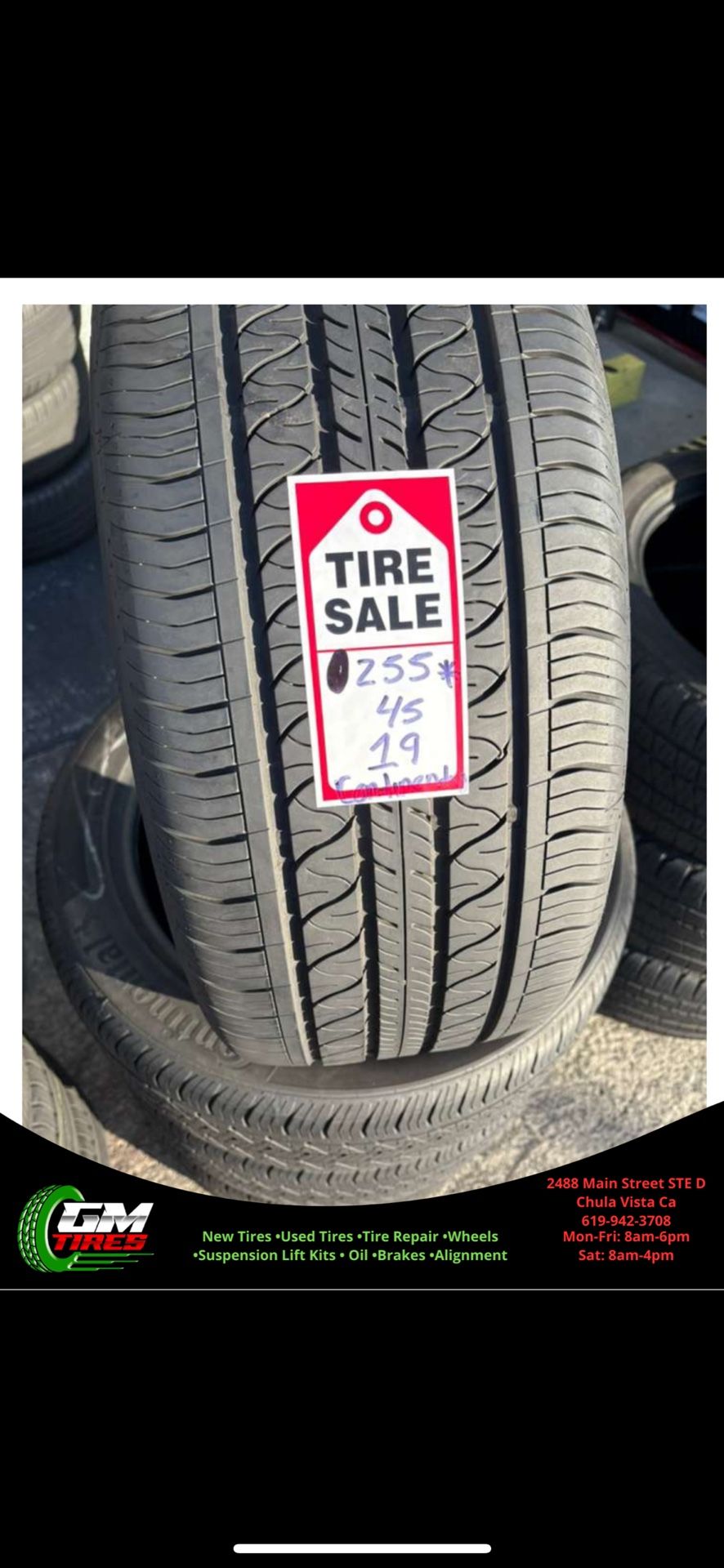 255-45-19 Continental Procontact (Tesla) 80% Full Used Tire Set $275 Free Mounting And Balancing