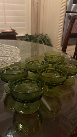 Six green dessert glasses