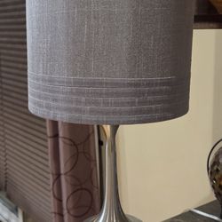 Silver Table Lamp (23.5" tall & 10" gray lamp shade diameter)