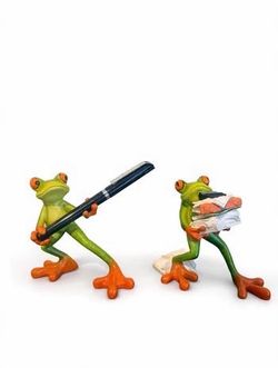 Set of 2 Funny Frog Desk Decor - Pen Holder & Books Calculator Figurines