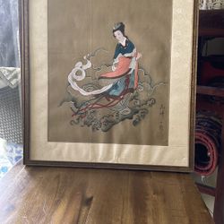 Asian Goddess Print On Silk Fabric 