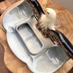 Vintage MCM Ceramic Bald Eagle Dresser/Desk Valet Caddy Dish
