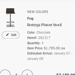 4 Italian Brown Leather Bar Stools 