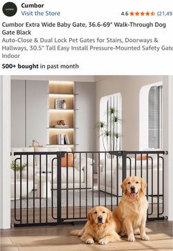 Extra Wide Safety Gate, 36.6-69" Walk-Through Dog Gate Black