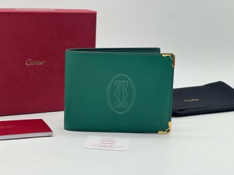DOUBLE C DE CARTIER GREEN LEATHER WALLET 6CC CARD HOLDER NEW 100% GENUINE $775