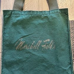 Vintage Green Cotton Canvas Marshall Field’s Reusable Shopping Tote Bag