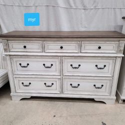 Brand New// Realyn Chipped White Dresser/ Delivery Available 