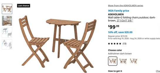 IKEA ASKHOLMEN Outdoor Wall Table and 2 Chairs