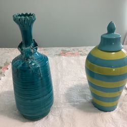 2 Decorative Turquoise Vases