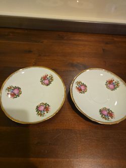 Vintage Romantic Courting Scene Saucers • Gold Trim • Rococo Style • Set of 2 • 4.3” • Made in China
