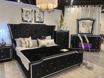Luxurious 5 Pc bedroom sets w/Gold Accent & LED Lights  Starting from $699.00