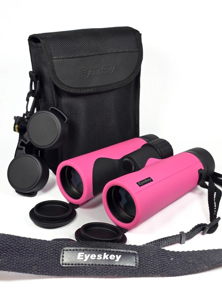 Exc.+ PINK Eyeskey 8x42 Waterproof Binoculars w/ Lens Caps, Strap, & Case
