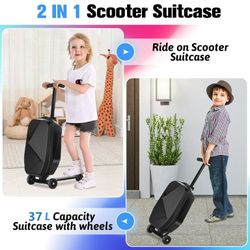 Scooter Luggage for Kids & Adults, Hardside Ride on Suitcase for Kids Ages 4-15 Multifunctional Lightweight Foldable Carry on Luggage with Wheels Ride