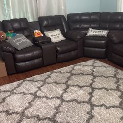 Brown Leather Sectional Couch With Four Recliners