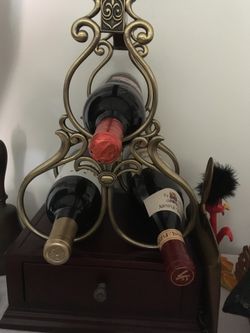 Wooden 3 Bottle Wine Holder With Drawer