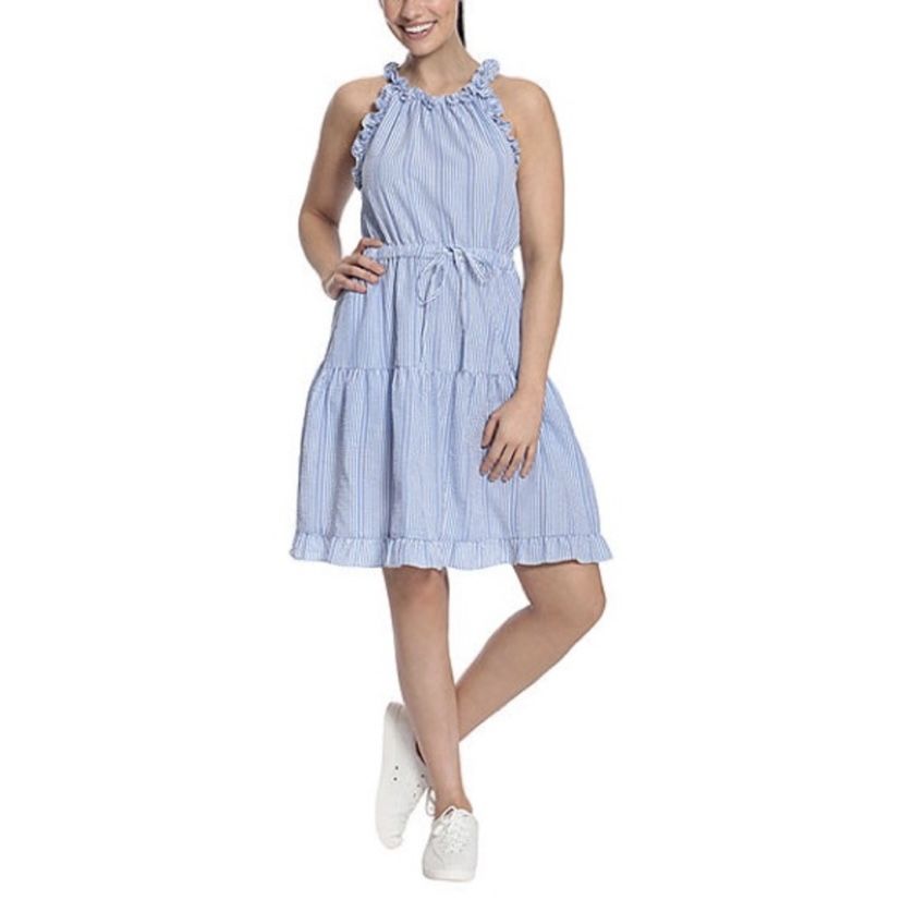Brand new woman’s London Times brand white and blue striped sun dress up for sale