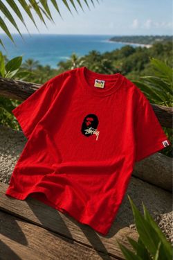 Bape x Stüssy Red Tee - Size L (Fits M) - $60