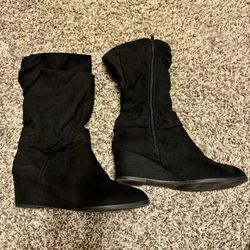 Girls Boots With Wedge Heel (Size 5)