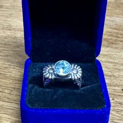 Vintage Heavy Designer “MILO” Blue Topaz 925 Sterling Silver Ring Sz 8-1/2