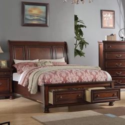 California King Size Storage Bed • Cherry Wood Platform Bed w/ Storage Drawers