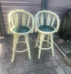 MidCentury Rattan / Bamboo Bar Stools (2)