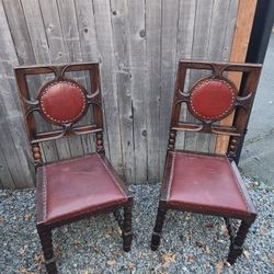 Set of 2 Victorian early 1900s farmhouse cottage maximalist boho antique wood upholstered dining occasional chairs beautiful old world classic style