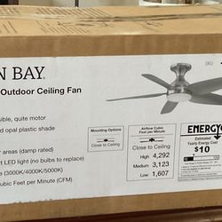 Hampton Bay Ceva 44 in. Indoor/Outdoor Brushed Nickel with Silver Blades Ceiling Fan - NEW