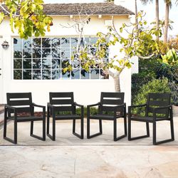 HDPS Outdoor Patio Dining Chairs with Armrest, Black (Set of 4)