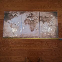 Large Antiqued World Map 3 Panel