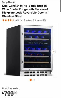 Shop NewAir Dual Zone 24 in. 46-Bottle Built-In Wine Cooler Fridge with Recessed Kickplate Lock Reversible Door in Stainless Steel