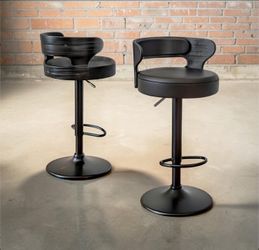 2x Bar Stools Set Chairs  Swivel /Adjustable Height> PU Leather