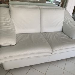 White Leather 2 Seat Sofa & Accent Chair