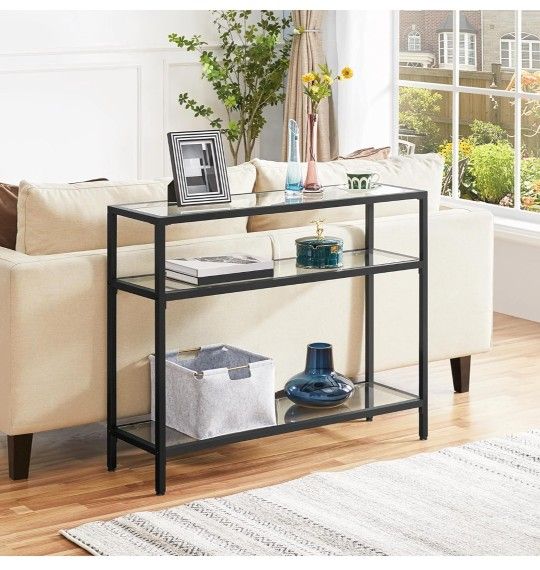 New❣️ Tempered Glass Console Table with 3 Storage Shelves 612091