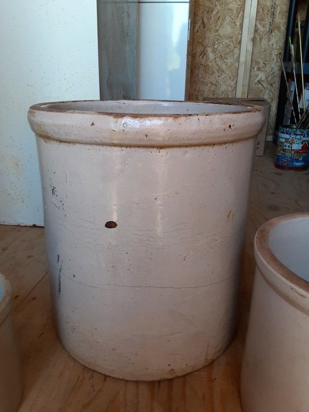 3 Antique Crocks, 1, 3, 10 Gallon, S P & S Co Whitehall Ill for Sale in