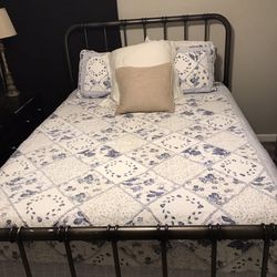 Queen Farmhouse Style Metal Bed frame, Box Spring, And Mattress