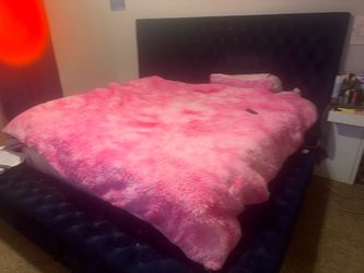 King size velvet blue bed with storage