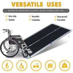 5FT Non-Skid Wheelchair Ramp Traction Folding Aluminum Scooter Mobility Handicap Ramps