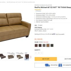RecPro 72 Inch Sleeper Sofa NEW