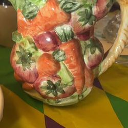 Ceramic Pitcher with Raised Vegetable Relief