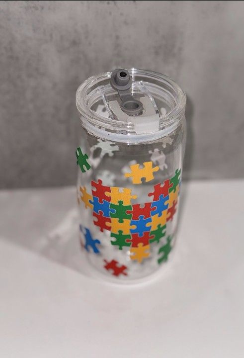 Custom Autism Awareness 16oz Glass Cup