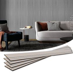 Art3d 4-Pack Soundproof Wood Slat Wall Panel, 94.5 x 7.9 in, Brushed Silver