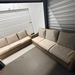 (FREE DELIVERY) Outdoor Patio Set Of 2 Large Wicker Couches with New Rug 