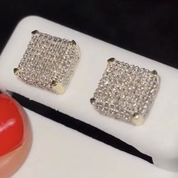 10k Yellow Gold Square Screwback Diamond Earrings 