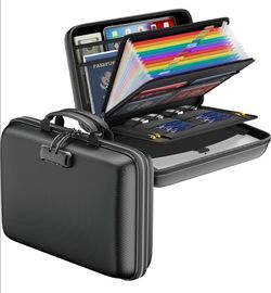 New Fireproof File Organizer with Lock, Hard-Shell Case Fireproof Document Box with 13 Pocket Accordion File Folder, Portable Home Office Travel Safe 