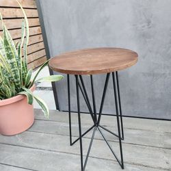 Round Wooden Side Table With Metal Legs