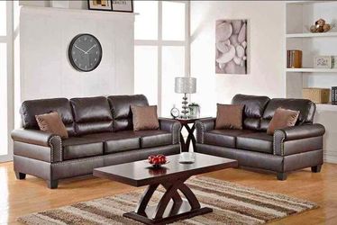 Dark Brown Leather Sofa and Loveseat Set