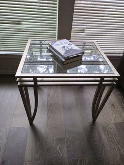 3-Piece Beige Glass Nesting Table Set – Modern